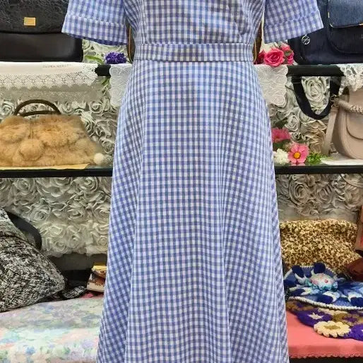 [BUNJANG] SATIN Blue Check Long Dress / 샤틴 SATIN 롱원피스(55~작은66)