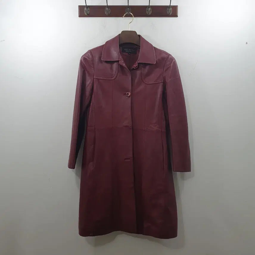 [BUNJANG] JACKER'S Women's Burgundy 100% Lambskin Leather Midi Coat Jacket / 66 JACKER'S 여성 버건디 양가죽100% 레더 미디 코트 자켓