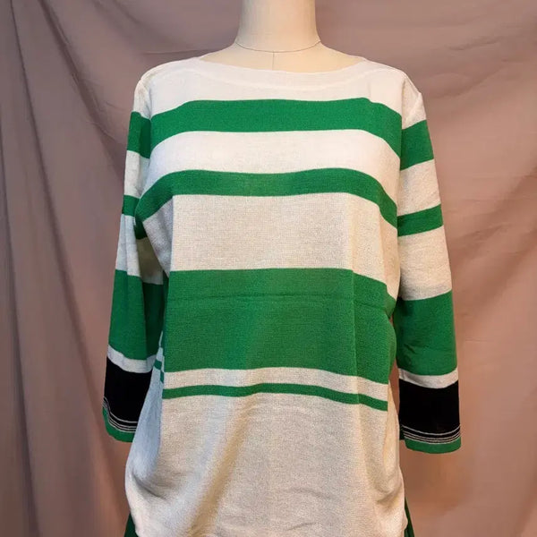 [BUNJANG] Striped Knit Top - Cool Fabric, Green & White, Large / 여름니트 냉감 스트라이프 패턴 니트 그린 화이트 라지77