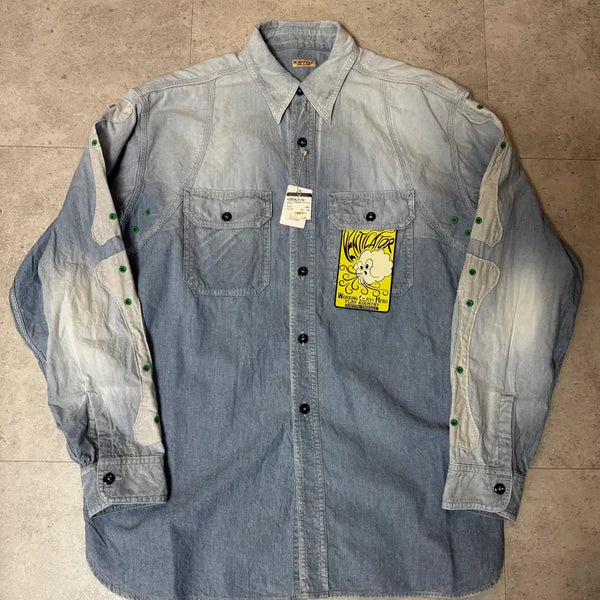 [BUNJANG] KAPITAL Chambray Two-Tone Bone Patchwork Shirt / KAPITAL 캐피탈 샴브레이 투톤 본 패치워크 셔츠 K2504LS142