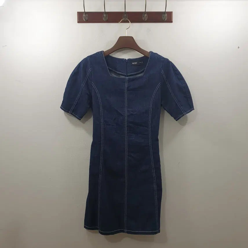[BUNJANG] MIXXO Women's Denim Square Neck Short Sleeve Midi Dress / M 미쏘 여성 데님 스퀘어넥 미디 반팔 여름 원피스