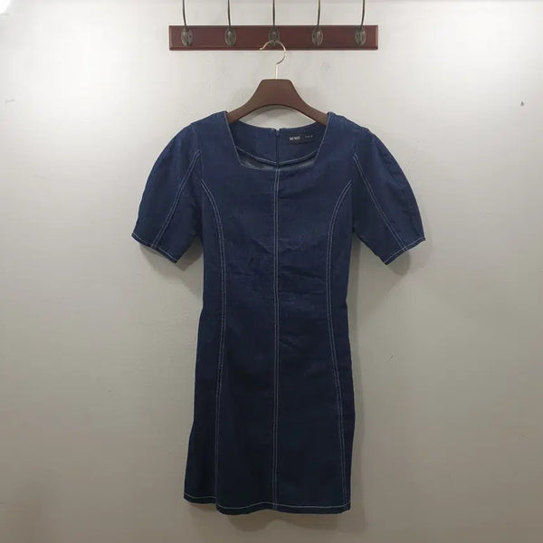 [BUNJANG] MIXXO Women's Denim Square Neck Short Sleeve Midi Dress / M 미쏘 여성 데님 스퀘어넥 미디 반팔 여름 원피스