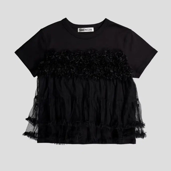 [BUNJANG] Gengins Studio Rose Symphony Short Sleeve Black / 생긴스튜디오 로즈 심포니 숏슬리브 블랙