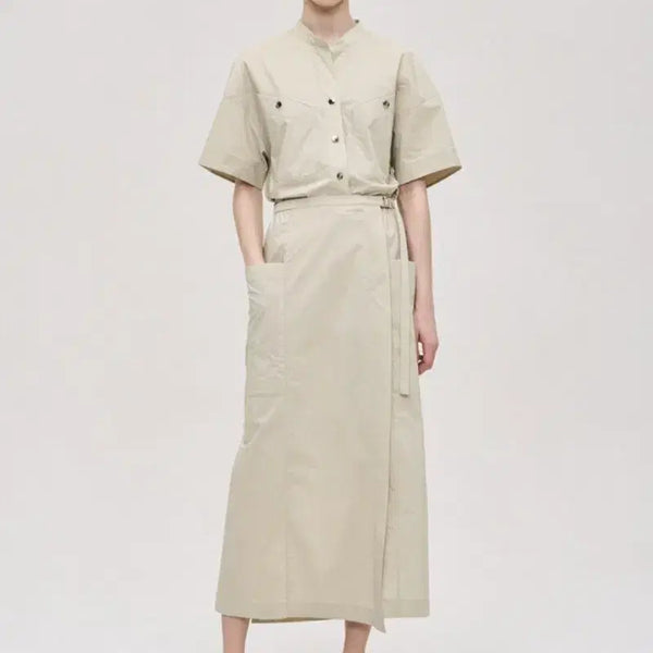 [BUNJANG] System Mock Neck Shirt Layer Wrap Dress Ecru / 한섬 시스템 모크넥 셔츠 레이어 랩 드레스 원피스. 새상품