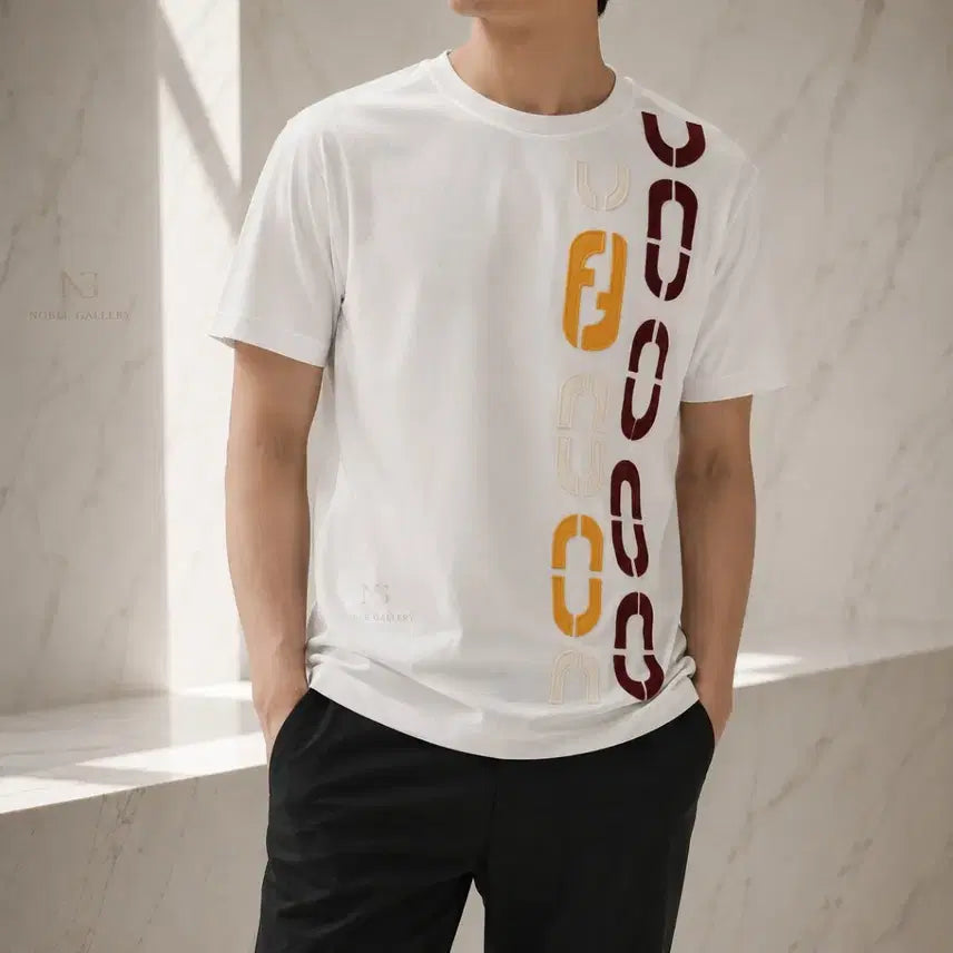 [BUNJANG] Fendi Logo Patch Cotton T-Shirt White XL / [정품/한정판] 펜디 로고 패치 코튼 반팔티 화이트 XL / 105~110