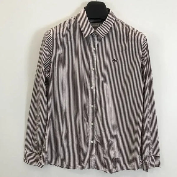 [BUNJANG] Lacoste Brown Crocodile Stripe Shirt Women's 100 / 라코스테 브라운크록 스트라이프셔츠 [여성100]
