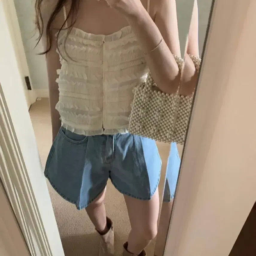 [BUNJANG] Pretty Young Thing Blanco Bustier Frill Sleeveless Top / 프리티영띵 블랑코 뷔스티에 프릴 슬리브리스 탑