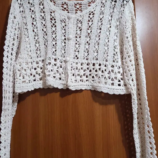 [BUNJANG] Crochet Knit Cardigan Ivory / 크로셰 니트 가디건 아이보리