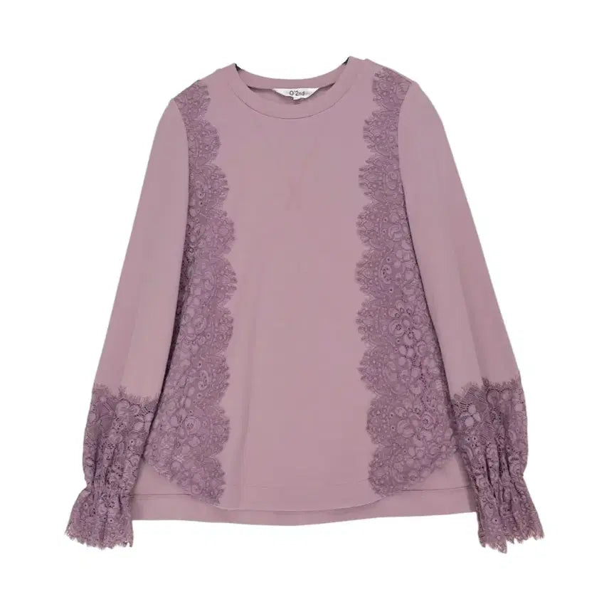 [BUNJANG] O'2nd Lavender Lace Panel Long Sleeve T-Shirt Size 1 / 오즈세컨 O'2nd 라벤더 레이스 배색 긴팔 티셔츠 1