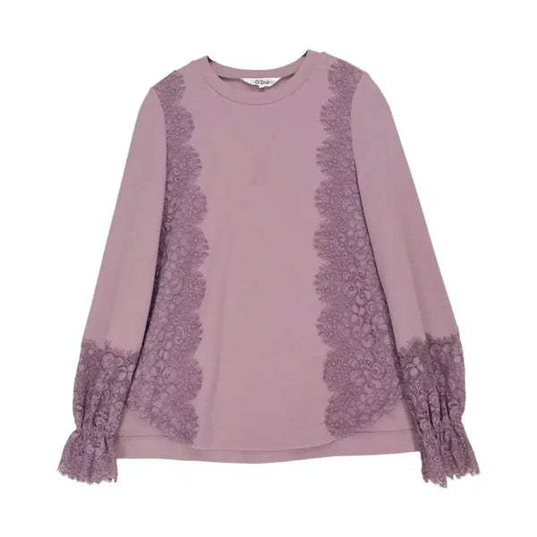 [BUNJANG] O'2nd Lavender Lace Panel Long Sleeve T-Shirt Size 1 / 오즈세컨 O'2nd 라벤더 레이스 배색 긴팔 티셔츠 1
