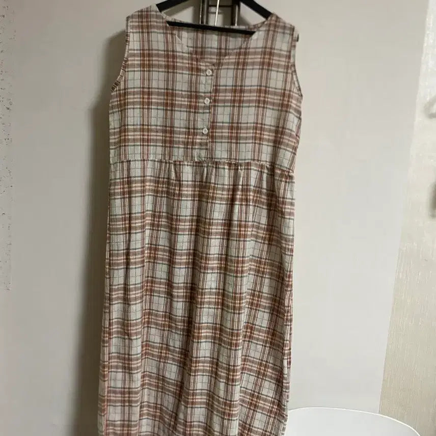 [BUNJANG] Checked Sleeveless Long Dress / 체크 나시 롱원피스 55-66