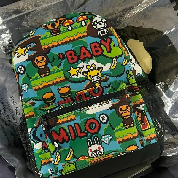 [BUNJANG] BAPE BABY MILO Game Pattern Backpack / 베이프 베이비 마일로 게임패턴 백팩