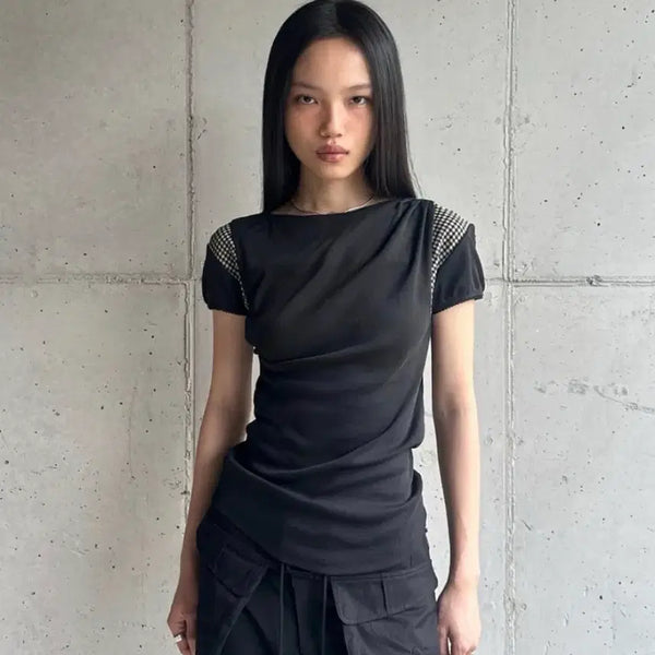 [BUNJANG] Mischief Cowl Check Block Top M / 미스치프 카울 체크 블록 탑 M