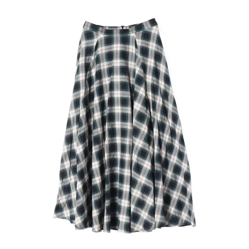 [BUNJANG] Maje 22FW Check Pattern Flare Cotton Long Skirt Green / 마쥬 22FW 체크 패턴 플레어 코튼 롱 스커트 그린