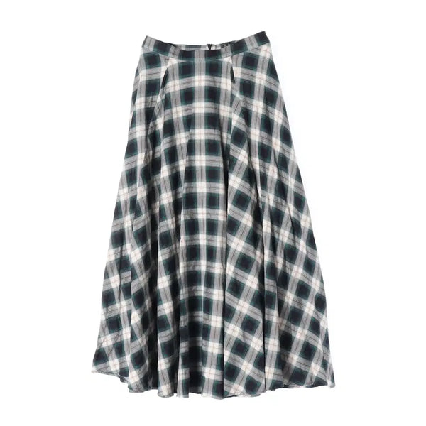 [BUNJANG] Maje 22FW Check Pattern Flare Cotton Long Skirt Green / 마쥬 22FW 체크 패턴 플레어 코튼 롱 스커트 그린