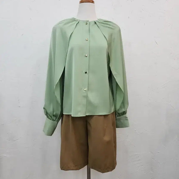 [BUNJANG] Women's Blouse and Mint Shorts Set / 여성 블라우스 민트색 숏팬츠