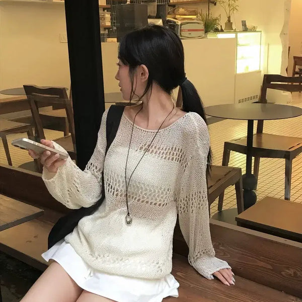 [BUNJANG] Boat Neck Punching Knit - Ivory / 보트넥 펀칭 니트 아이보리