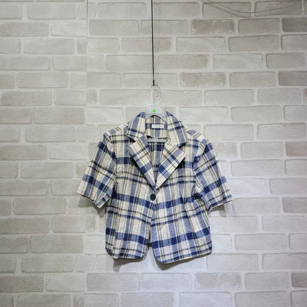 [BUNJANG] Check Half Sleeve Jacket Size 66 / ㅊ220 체크 반팔 자켓 66