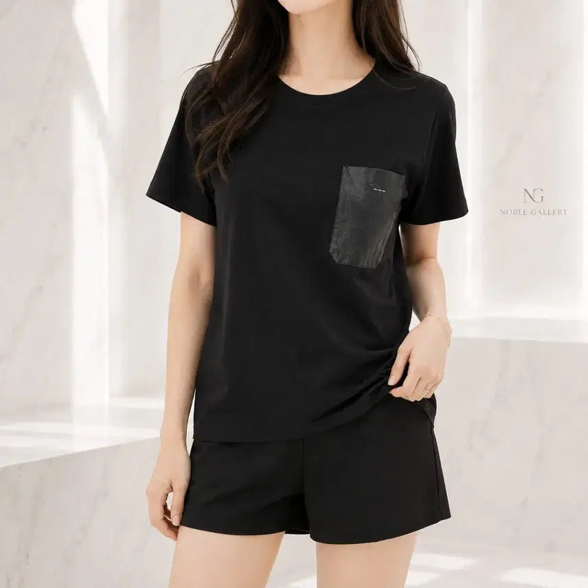 [BUNJANG] Fendi Leather Pocket Short Sleeve T-Shirt Black / [정품/한정판] 펜디 레더 포켓 반팔 티셔츠 블랙 44 / 44