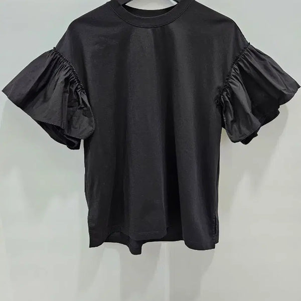 [BUNJANG] Time Ruffle Sleeve T-Shirt / 타임 러플 소매 티셔츠