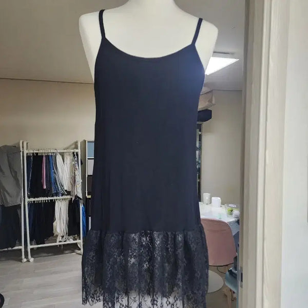[BUNJANG] Black Lace Spaghetti Strap Mini Dress / 블랙 레이스 끈 나시 원피스