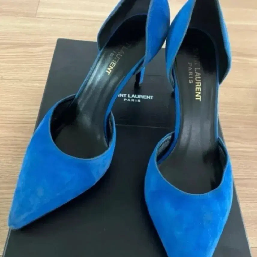 [BUNJANG] Saint Laurent Paris Suede Blue Heels / 생로랑 SAINT LAURENT PARIS 스웨이드 블루 힐 36