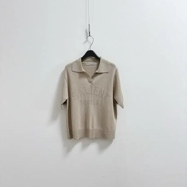 [BUNJANG] Vogue Open Collar Knit Tee Beige One Size / 보브 오픈 카라 니트 티
