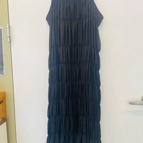 [BUNJANG] Black Shirred Sleeveless Maxi Dress / 블랙 셔링 민소매 롱 원피스