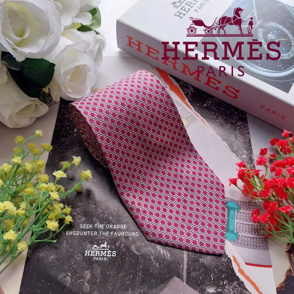 [BUNJANG] Hermes Silk H-Link Pattern Necktie 9.3cm / 에르메스 실크 레드 H 링크 패턴 넥타이 9.3cm S~A+등급 K3279