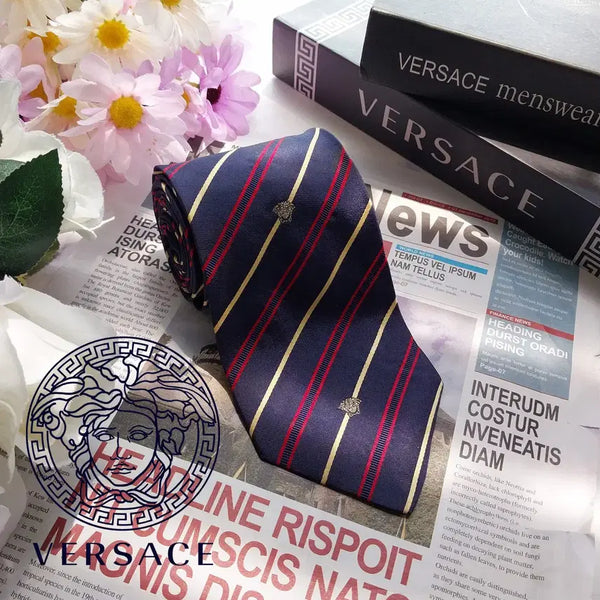 [BUNJANG] Versace Medusa Stripe Silk Necktie / 베르사체 네이비 스트라이프 메두사 넥타이 9.1cm A+등급 K3282