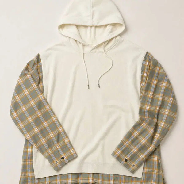 [BUNJANG] SOLID HOMME Checkered Layered Knit Hoodie / SOLID HOMME 솔리드옴므 체크 레이어드 니트 후드