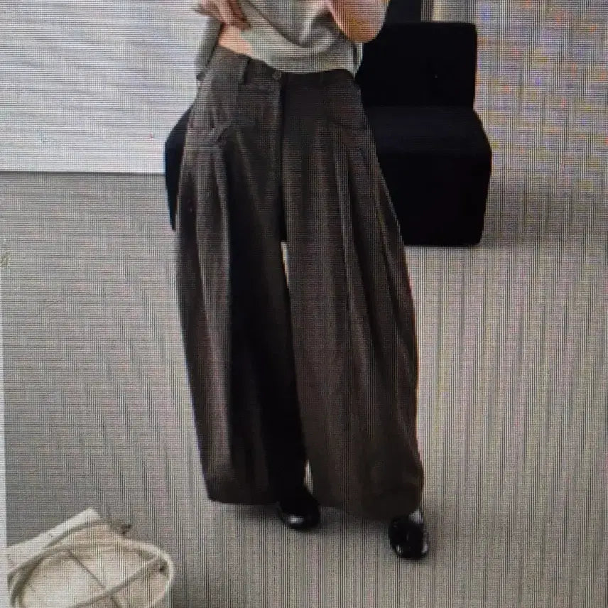[BUNJANG] Wide Leg Cotton Pants Dark Brown/Gray / (해외배송)와이드 팬츠 짙은 브라운/그레이
