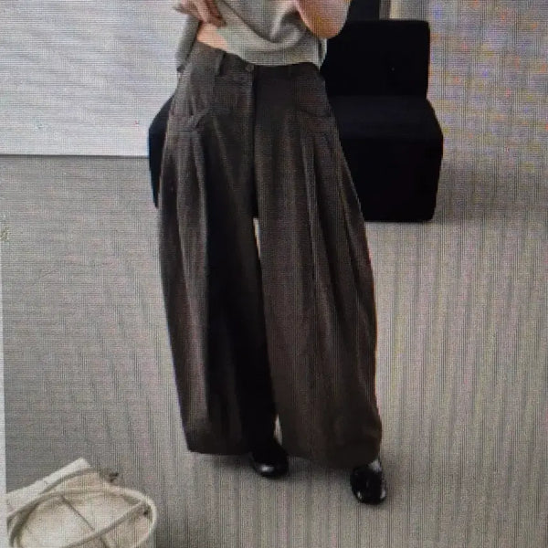 [BUNJANG] Wide Leg Cotton Pants Dark Brown/Gray / (해외배송)와이드 팬츠 짙은 브라운/그레이