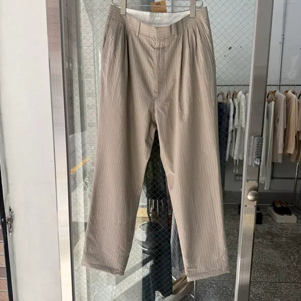 [BUNJANG] SEEALL Multi Pleats Pinstripe Wide Trousers / SEEALL 멀티 플리츠 핀스트라이프 와이드 트라우저