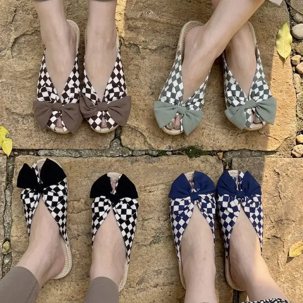 [BUNJANG] Woven Ribbon Rattan Slippers Bundle Set / 새것4켤레일괄)격자 리본 라탄 실내외 슬리퍼(230)