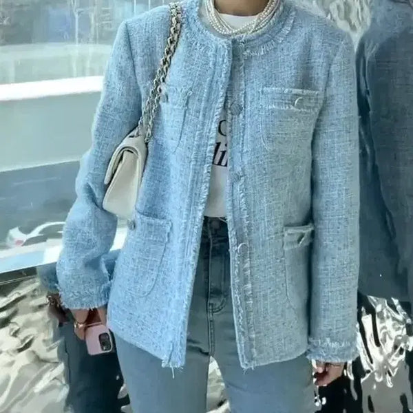 [BUNJANG] Imvely Tweed Jacket (Sky Blue) / (택포)임블리 트위드 자켓(스카이블루)