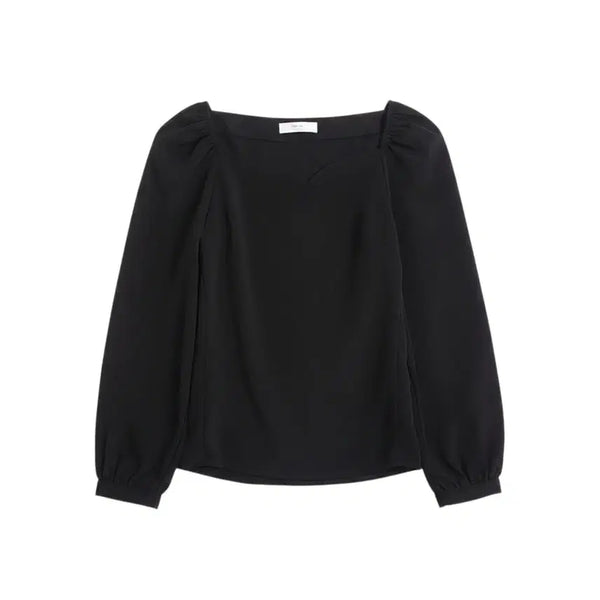 [BUNJANG] INITIAL Women's Simple Square Neck Blouse - Black / 여성F/ INITIAL 심플 스퀘어넥 블라우스BK 37-29