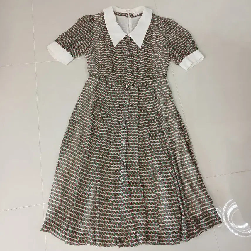 [BUNJANG] KL Chiffon Pattern Pleated Long Dress / KL 쉬폰 패턴 주름 롱원피스