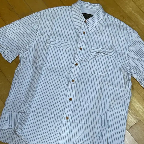 [BUNJANG] Uniform Bridge Striped Short Sleeve Shirt / 유니폼브릿지 스트라이프 반팔셔츠
