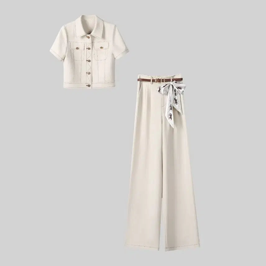 [BUNJANG] Set Short Sleeve Jacket Wide Slacks / 세트 반팔 자켓 와이드 슬랙스