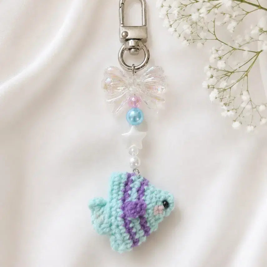 [BUNJANG] Handmade Knitted Fish Keychain Mint Purple / 손뜨개 물고기 키링 민트 퍼플