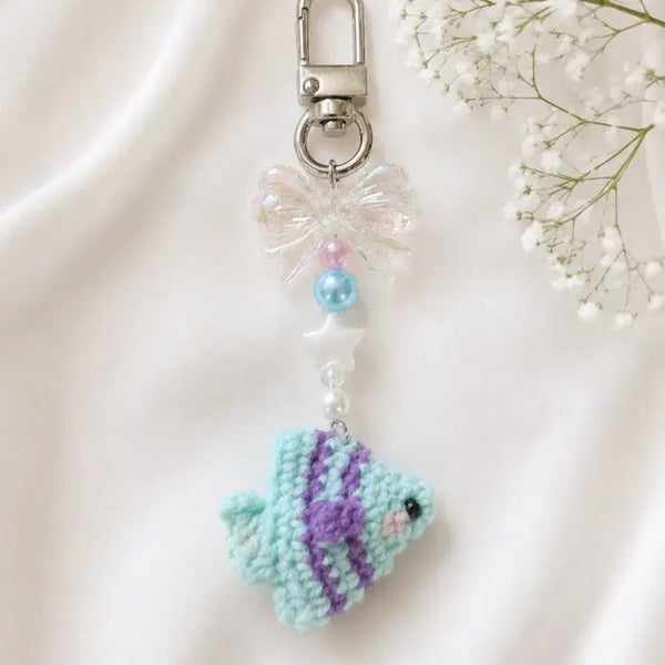[BUNJANG] Handmade Knitted Fish Keychain Mint Purple / 손뜨개 물고기 키링 민트 퍼플