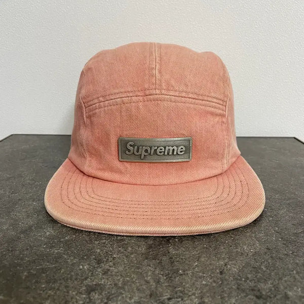 [BUNJANG] Supreme Box Logo Washed Dirty Denim Camp Cap / 슈프림 박스로고 캠프캡 모자 메탈 로고 워시드 더티 데님 피치