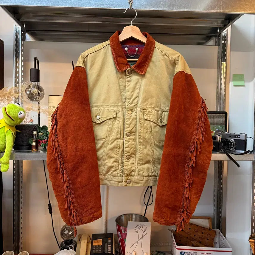 [BUNJANG] 90s Diesel Western Suede Fringe Blanket Lined Jacket / 90S 디젤 웨스턴 스웨이드 프린지 블랭킷 안감 자켓
