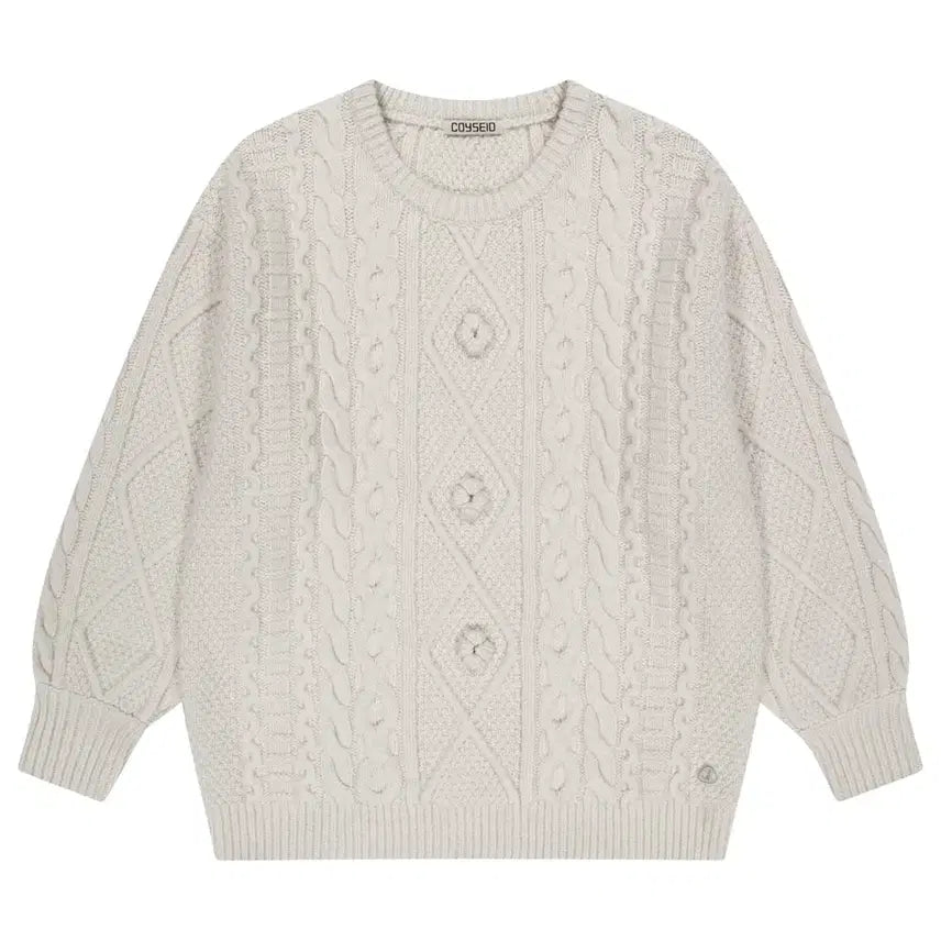 [BUNJANG] KOSEIO Pom Pom Cable Knit Ivory / [새상품] 코이세이오 폼폼 케이불 니트 아이보리