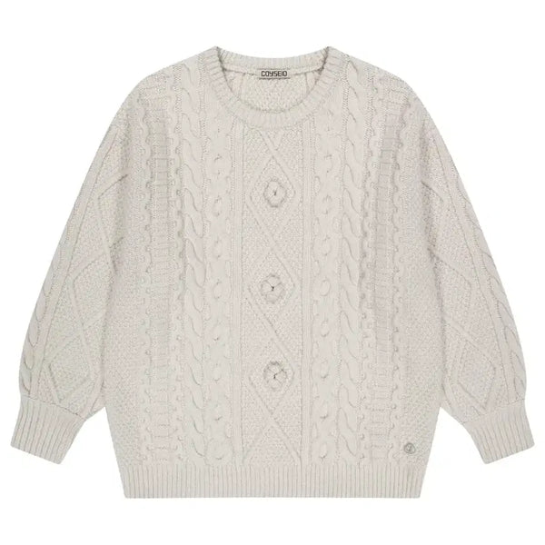 [BUNJANG] KOSEIO Pom Pom Cable Knit Ivory / [새상품] 코이세이오 폼폼 케이불 니트 아이보리