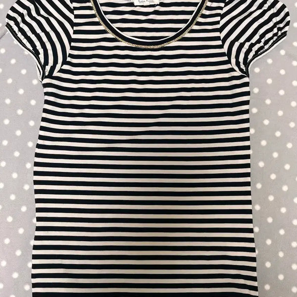 [BUNJANG] Stripe Short Sleeve T-Shirt Black White / 갸루 스트라이프 반팔티 반팔 블랙 화이트 줄무늬 로걀 y2kstc진리어항이코