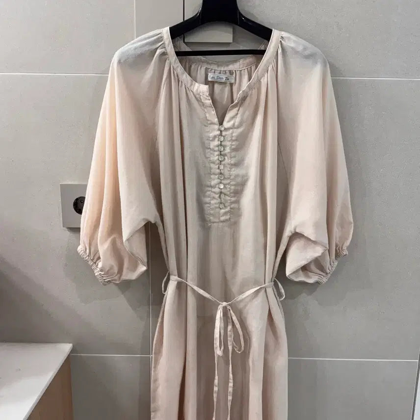 [BUNJANG] Cream Beige Shirring Long Dress / 크림베이지 셔링 롱원피스