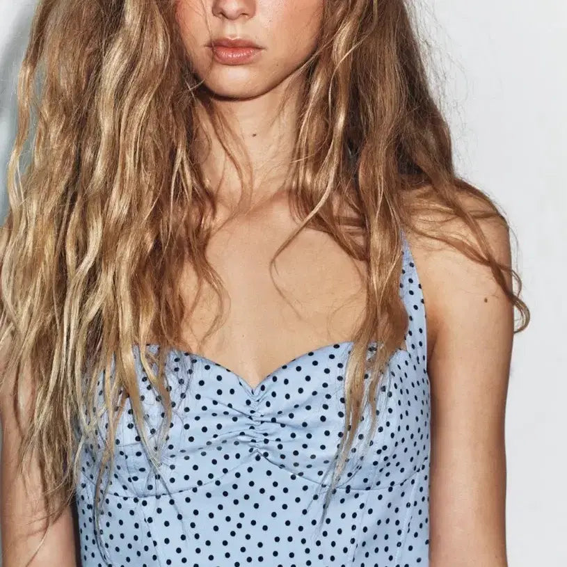 [BUNJANG] Sky Blue Polka Dot Bustier Tank Top / 새상품 하늘색 도트 뷔스티에 나시