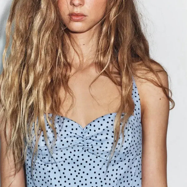 [BUNJANG] Sky Blue Polka Dot Bustier Tank Top / 새상품 하늘색 도트 뷔스티에 나시